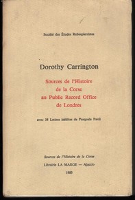 livre Dorothy Carrington Sources de l'Histoire de la Corse au Public Record Office de Londres